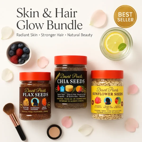 💖 hair & skin glow seed bundle – beauty from within | flax 200g, chia 200g, sunflower 180g